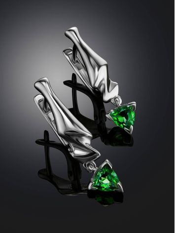 Futuristic Silver Earrings With Nano Emeralds, image , picture 2