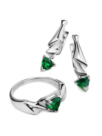 Futuristic Silver Earrings With Nano Emeralds, image , picture 4