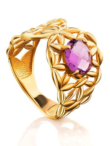 Gold Plated Cocktail Ring With Crystal, Ring Size: 6.5 / 17, image 