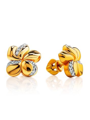 Romantic Gold Plated Earrings With Crystals, image 