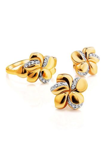 Charming Floral Ring With Crystals, Ring Size: 6 / 16.5, image , picture 3