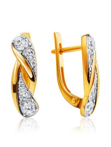 Classy Gold Plated Earrings With Crystals, image 