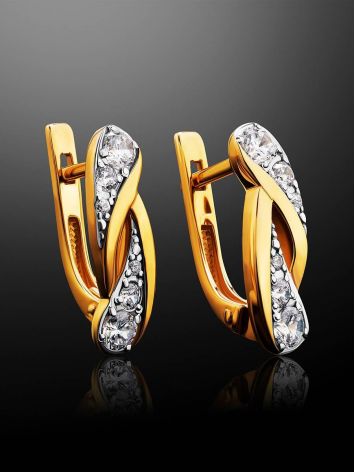 Classy Gold Plated Earrings With Crystals, image , picture 2
