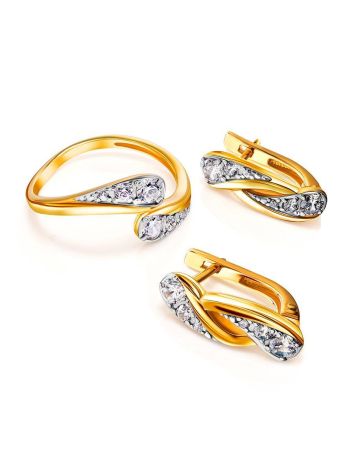 Classy Gold Plated Earrings With Crystals, image , picture 3