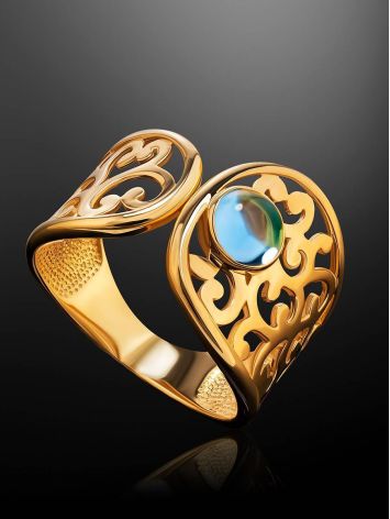 Bold Gold Plated Ring With Blue Crystal, Ring Size: 6 / 16.5, image , picture 2