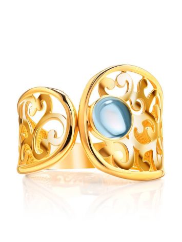 Bold Gold Plated Ring With Blue Crystal, Ring Size: 6 / 16.5, image , picture 3