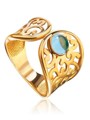 Bold Gold Plated Ring With Blue Crystal, Ring Size: 7 / 17.5, image 