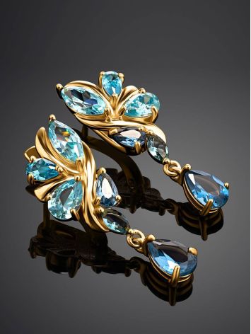 Exquisite Gold Plated Earrings With Blue Crystals, image , picture 2
