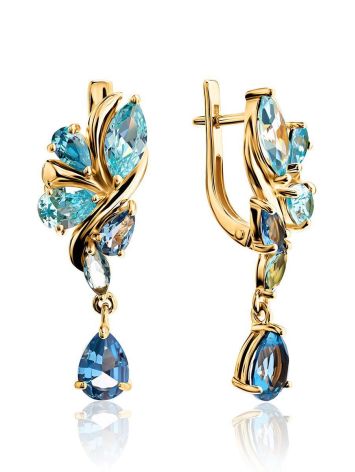 Exquisite Gold Plated Earrings With Blue Crystals, image 