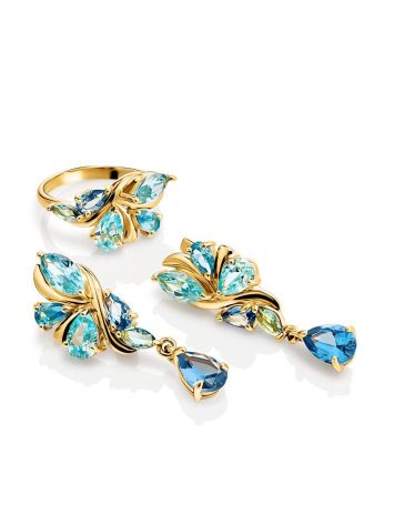Exquisite Gold Plated Earrings With Blue Crystals, image , picture 3