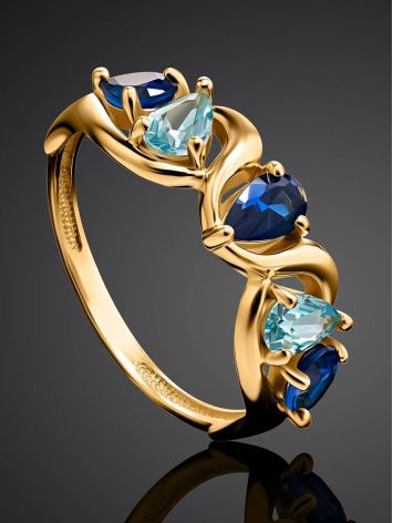 Gold Plated Ring With Blue Crystals, Ring Size: 6.5 / 17, image , picture 2