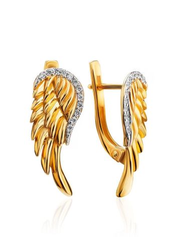 Gold Plated Wing Shaped Earrings With Crystals, image 