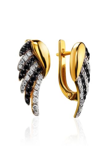 Gold Plated Earrings With Black And White Crystals, image 
