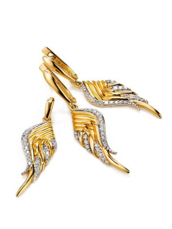 Gold Plated Wing Shaped Dangles With White Crystals, image , picture 3