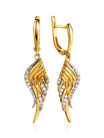 Gold Plated Wing Shaped Dangles With White Crystals, image 