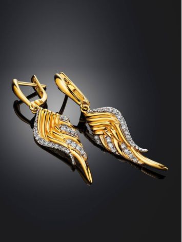 Gold Plated Wing Shaped Dangles With White Crystals, image , picture 2
