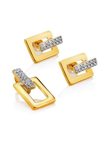 Stylish Geometric Gold Plated Earrings With Crystals, image , picture 3