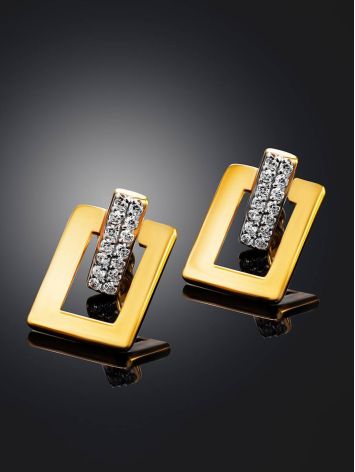 Stylish Geometric Gold Plated Earrings With Crystals, image , picture 2