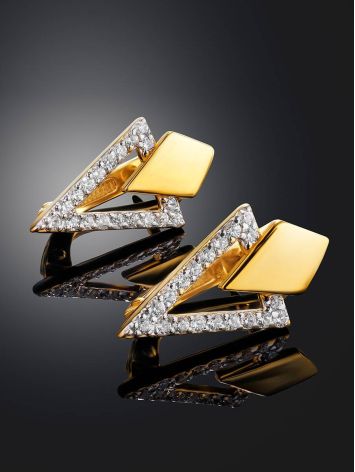 Amazing Gold Plated Earrings With White Crystals, image , picture 2