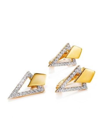 Amazing Gold Plated Earrings With White Crystals, image , picture 3