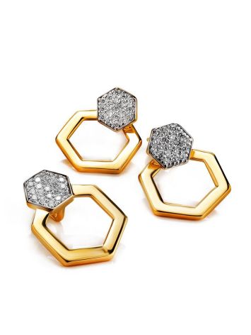 Geometric Gold Plated Stud Earrings With Crystals, image , picture 3