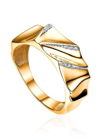 Bright Gold Plated Band Ring With Crystals, Ring Size: 6.5 / 17, image 