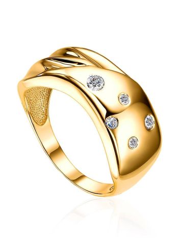Elegant Gold Plated Band Ring With Crystals, Ring Size: 6 / 16.5, image 