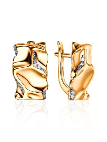 Chic Gold Plated Earrings With Crystals, image 