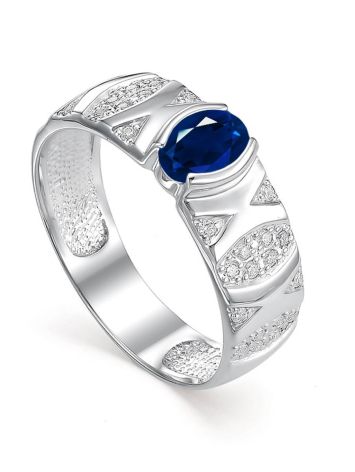 Silver Ring With Blue Stone And Crystals, Ring Size: 6 / 16.5, image 