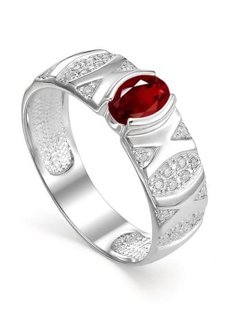 Silver Ring With Garnet And Crystals, Ring Size: 7 / 17.5, image 