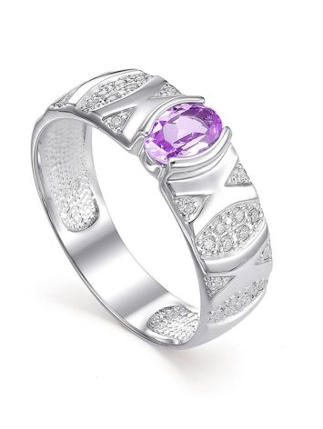 Silver Ring With Amethyst Centerstone, Ring Size: 6 / 16.5, image 