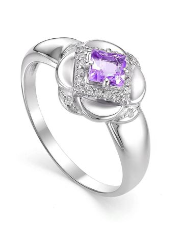 Voluptuous Silver Ring With Amethyst And Crystals, Ring Size: 7 / 17.5, image 