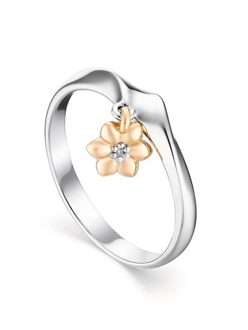 Silver Golden Floral Ring With Diamond The Diva, Ring Size: 6 / 16.5, image 