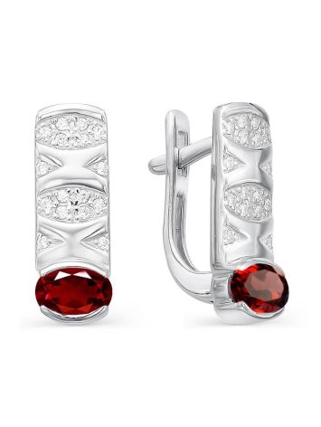 Silver Earrings With Garnet And Crystals, image 