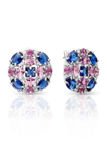 Classy Silver Earrings With Multicolor Crystals, image 