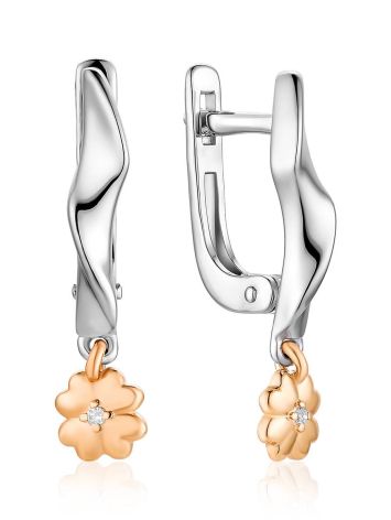 Silver Diamond Earrings With Golden Details The Diva, image 
