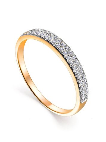 Golden Ring With Two Diamond Rows, Ring Size: 6.5 / 17, image 