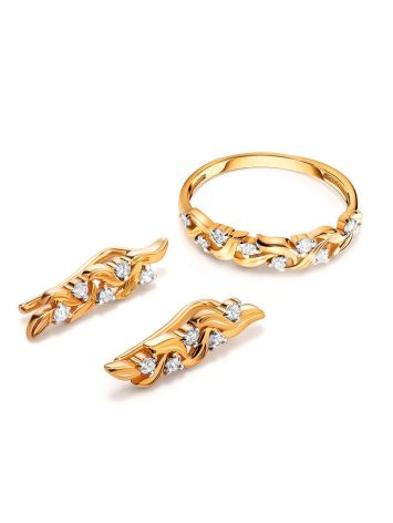 Refined Gold Plated Silver Earrings With Crystals, image , picture 3