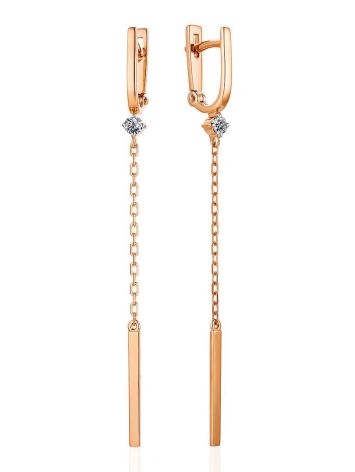 Golden Chain Dangle Earrings With Diamonds, image 