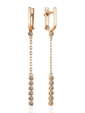 Diamond Earrings With Golden Chain Dangles, image 