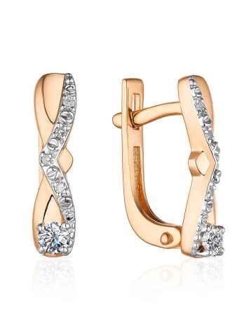 Elegant Gold Diamond Earrings, image 