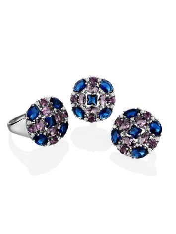 Charming Cocktail Ring With Multicolor Crystals, Ring Size: 8 / 18, image , picture 5
