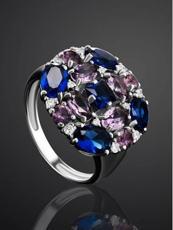 Charming Cocktail Ring With Multicolor Crystals, Ring Size: 8 / 18, image , picture 2