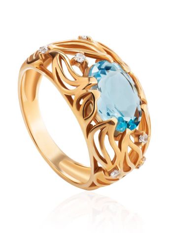 Ornate Golden Ring With Topaz And Crystals, Ring Size: 6.5 / 17, image 