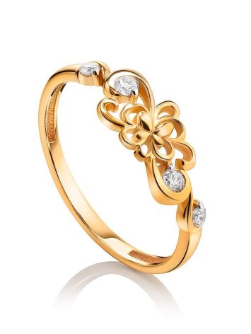 Charming Gold Plated Silver Floral Ring With Crystals, Ring Size: 5 / 15.5, image 