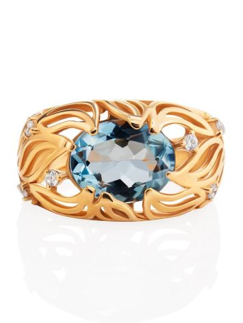 Ornate Golden Ring With Topaz And Crystals, Ring Size: 6.5 / 17, image , picture 4