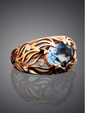 Ornate Golden Ring With Topaz And Crystals, Ring Size: 6.5 / 17, image , picture 2