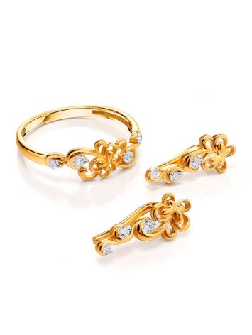 Charming Gold Plated Silver Floral Ring With Crystals, Ring Size: 5 / 15.5, image , picture 4