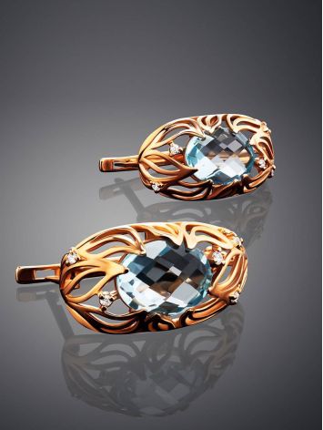 Ornate Golden Earrings With Topaz And Crystals, image , picture 2
