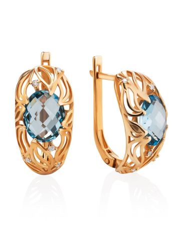 Ornate Golden Earrings With Topaz And Crystals, image 